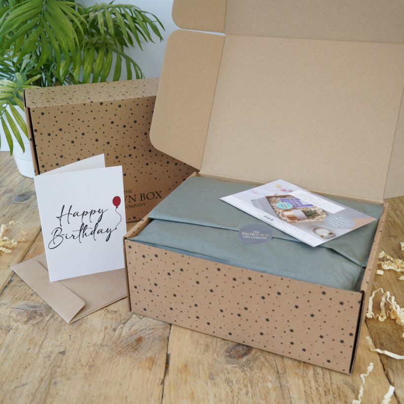 Hand finished gift box and personalised greetings card